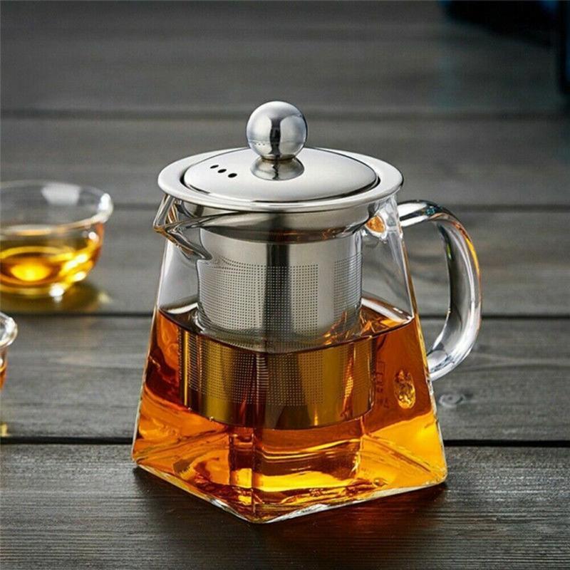 Heat Resistant Clear Glass Teapot Jug With Infuser Coffee Tea Leaf Herbal Pot UK Filter Teacup 5