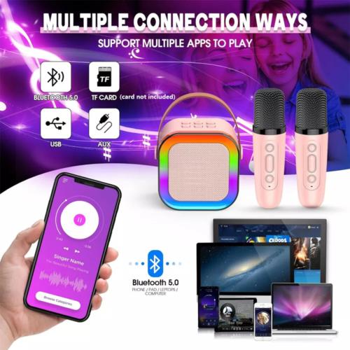 Product Introduction of Kid Mini Karaoke Machine Portable Bluetooth Speaker with 2 Wireless Microphone 7
