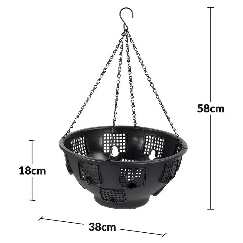 Product Introduction of 2 x Easy Fill 15" Inch Plastic Hanging Basket Black 12 Hole Tough Garden Flower 10