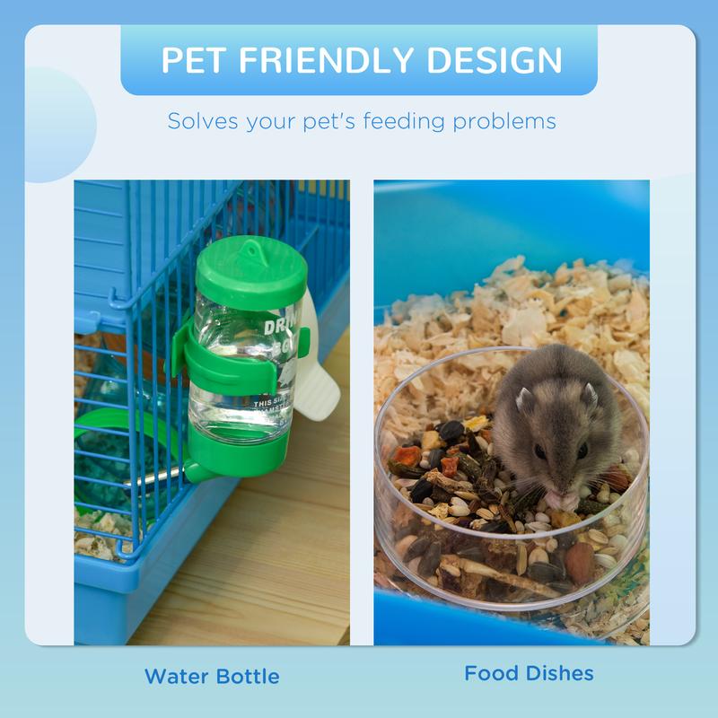 PawHut 5 Tier Hamster Cage Carrier Habitat with Exercise Wheels Tunnel Tube Water Bottle Dishes House Ladder for Dwarf Mice, Blue 4
