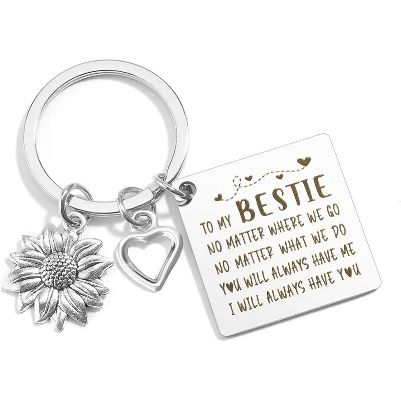 Bestie Gifts Keyring for Friends - Engraved Best Friend Message, Bestie Keychain for Women, Graduation, Birthday, Valentine's Day, Christmas