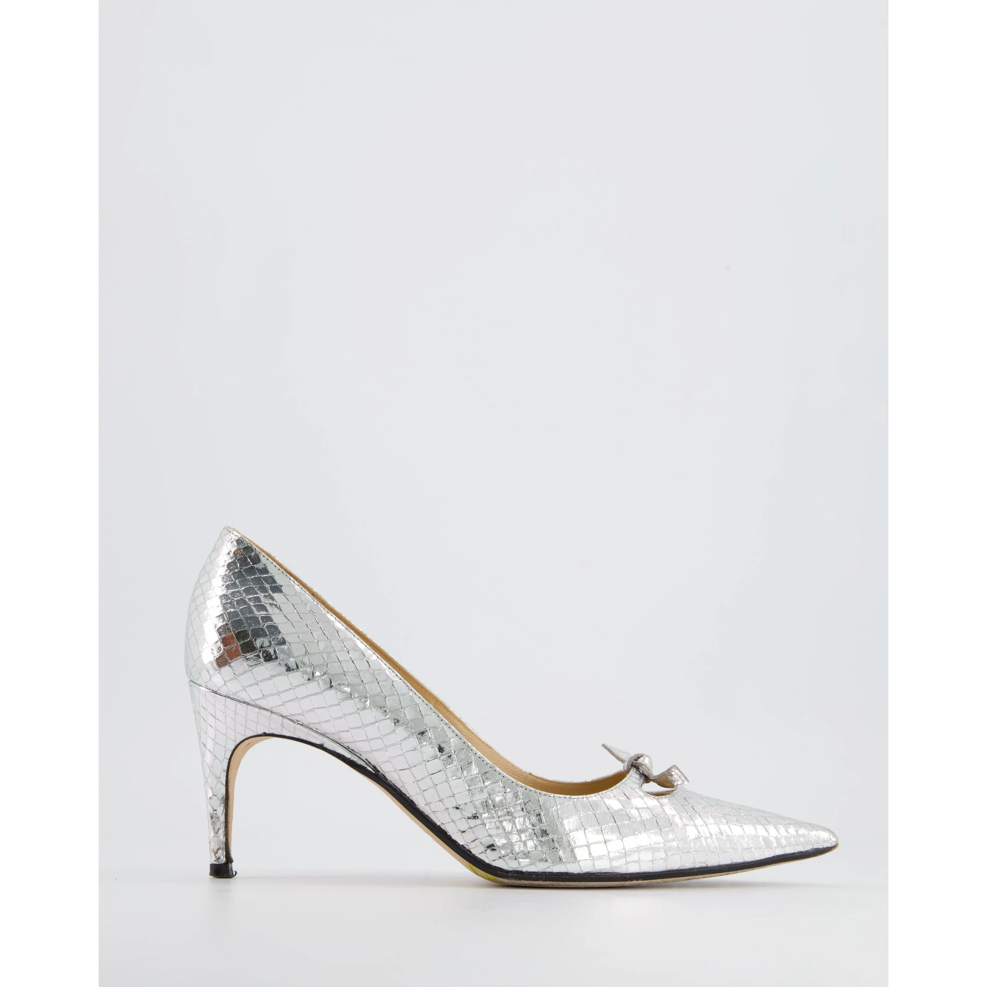 Sergio Rossi Metallic Silver Snake Effect Leather Court Heels Size EU 37.5