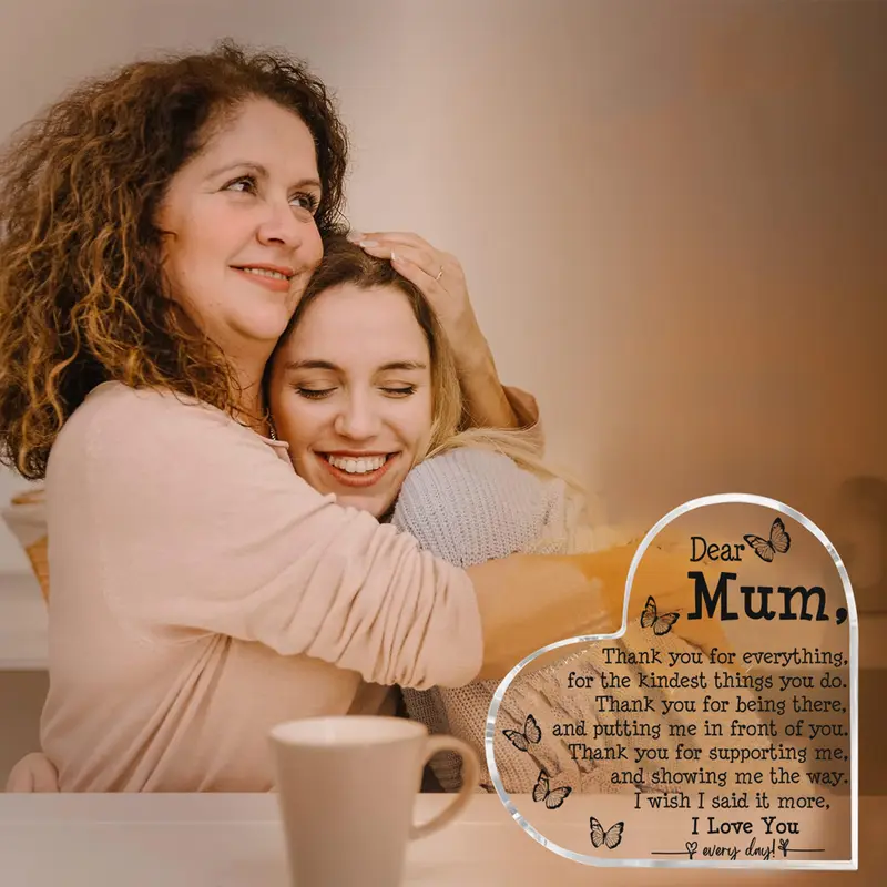 1pc Mum Gifts | Thank You Gifts for Mum from Daughter Son | Acrylic Plaque with Touching Words | Living Room Desk Ornaments | Personalised Birthday Gifts Presents for Her Mum Bonus Mum Mother in Law | Home Deco Rack Console Table Decor Centerpiece Statue 1