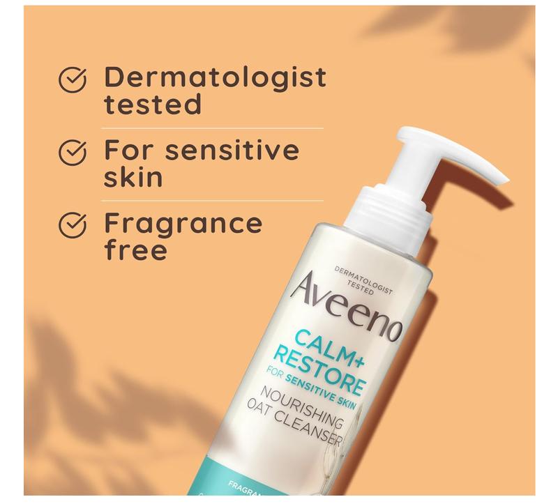 Aveeno Face Calm+Restore Nourishing Oat Cleanser (1x 200ml), Gentle Cleanser with Prebiotic Oat and Calming Feverfew, Non Foaming Cleanser, Helps Preserve Skin's Barrier 3