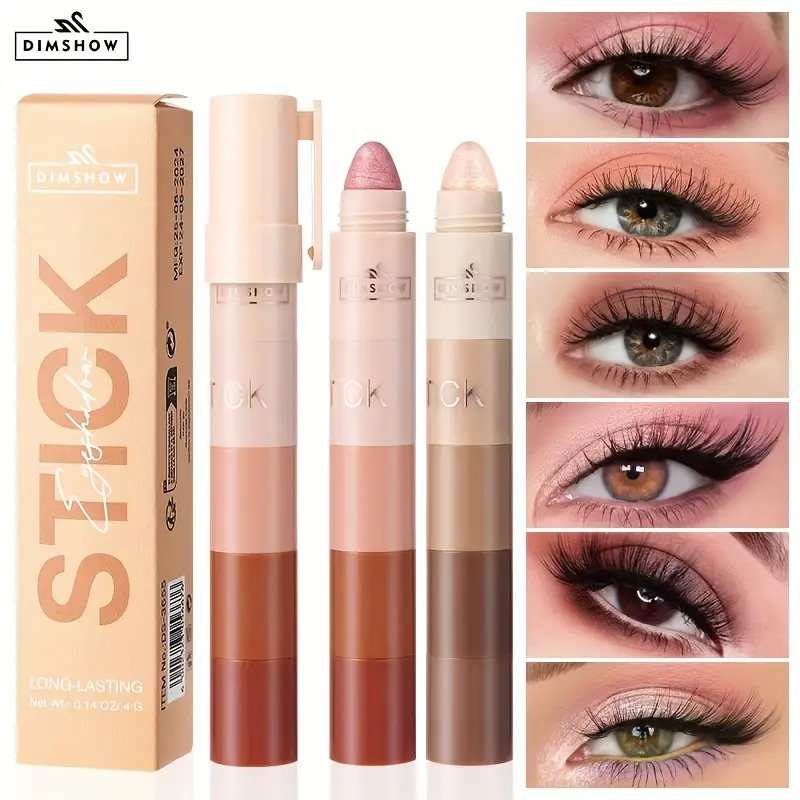 5-Step Lazy Eye Shadow Stick, Highlighter, Natural Eyeshadow Pencil, Non-Fly Powder, Easy Application, Portable Eyeshadow, Matte & Shimmer Finish, Brown & Golden Tones, 9-18 Shades, Beauty & Personal Care 3