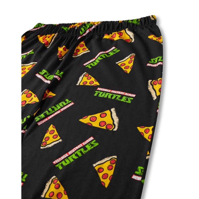 Vanilla Underground x Teenage Mutant Ninja Turtles Mens Black Pizza Short Sleeve Long Leg Pyjama Set 4