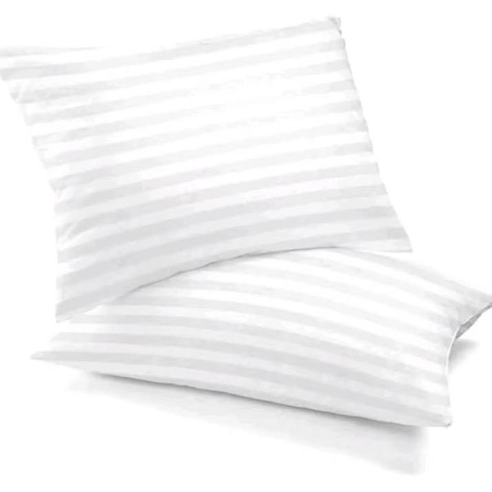 BHS Stripe Bounce Back Pillows - Twin Pack, Hotel Quality, Cotton Breathable, Tufted Machine Washable, Medium Support white skin-friendly 1