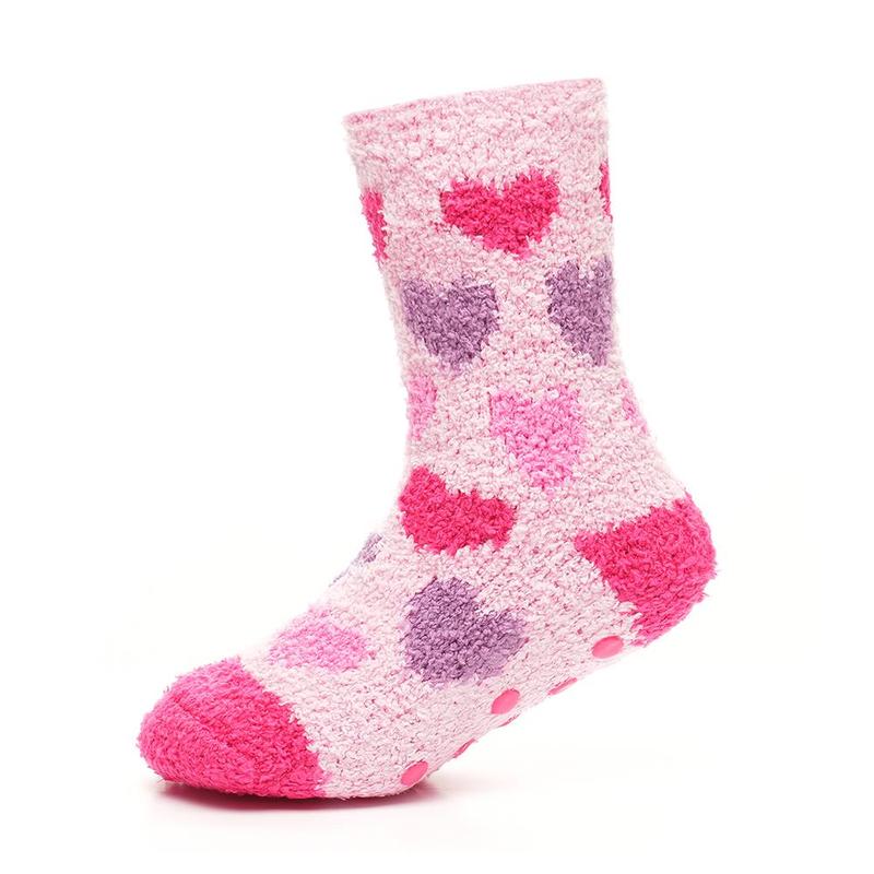 A2Z 4 Kids Girls Cosy Socks with Non-Skid Gripper Pack of 2 Super Soft Fluffy Slipper Socks for Warm Winter Comfort Hearts, Stars & Stripes Soft Warm Socks 2