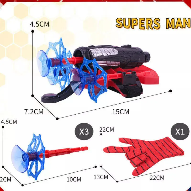 Launcher Toy + Free Spiderman Costume Gloves Spider-Man Web Shooter Dart Blaster 8