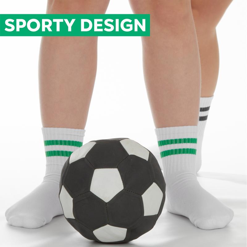 6 Pairs Kids Boys Cotton Rich Sport Crew Ankle Football Socks Ribbed White with Stripe Leisure Mid Calf Socks UK 9-12 Child 12.5-3.5 4-6 Junior Youths PE Socks School Active Football Socks 3