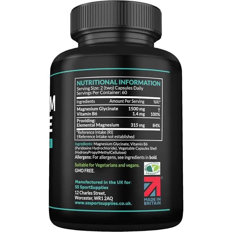 Magnesium Glycinate 1500mg & Vitamin B6 Capsules - High Strength for Energy & Muscle Support (120 Count) Healthcare Supplement Fitness Dietary Bathroom 3