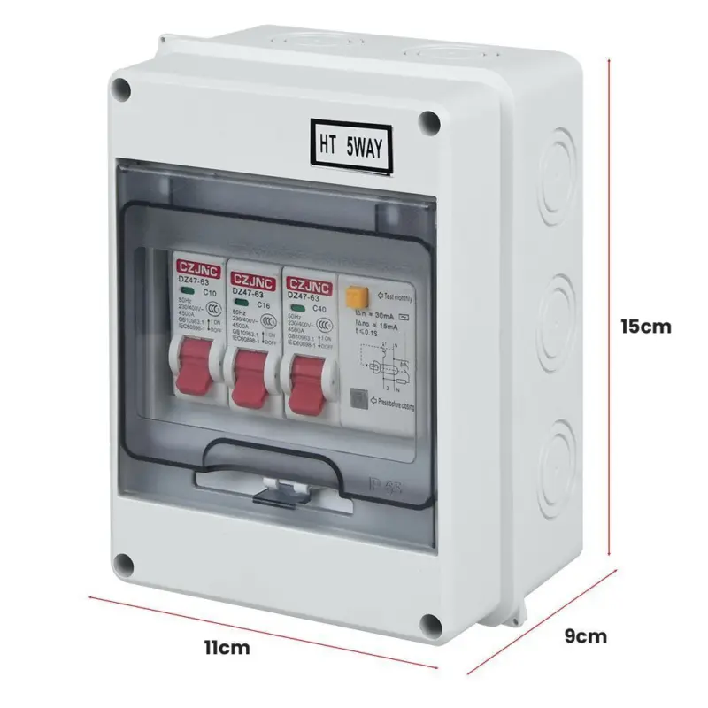 5 Way Garage Shed Camper Van Caravan Consumer Unit Fuse Box with RCD and 2 x MCB 6