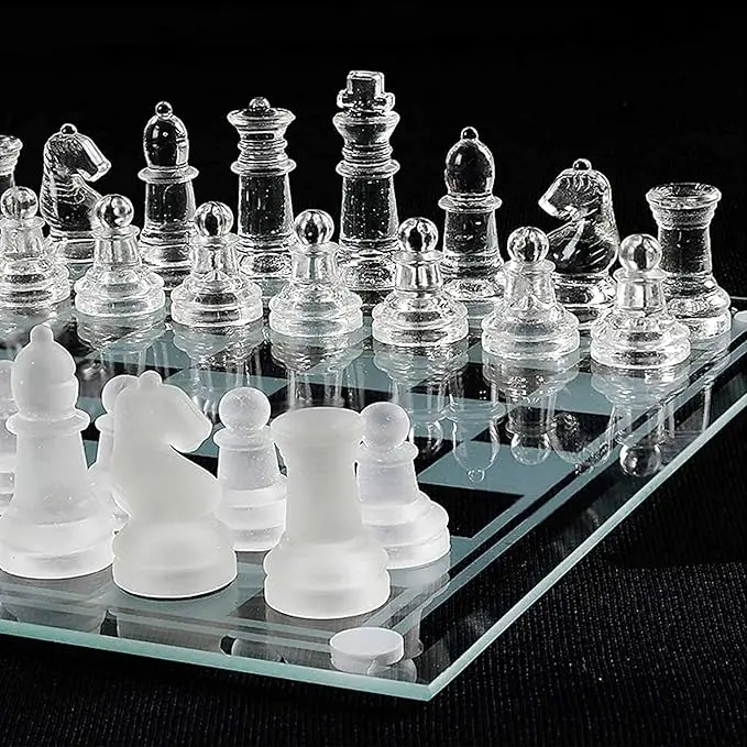 Glass Chess Set, Frosted Polished Glass Chess Board Set Glass Chess and Concepts Set Crystal Chess Board Youth Adults Play Set, Classic Chest Pieces Board Case, Board Game for Family, Friends, Adults, Gift, Christmas, Thanksgiving 6