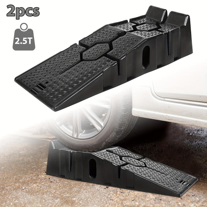 Product Introduction of Pair Of Heavy Duty 2.5 Ton Plastic Car Ramps Vehicle Lifting Ramps Portable Car Van Lift Lifter Car Repair Low Slope With Front Stopper For Car Maintenance, Non-Slip Traction Surface, 5 Ton Capacity In Total 7