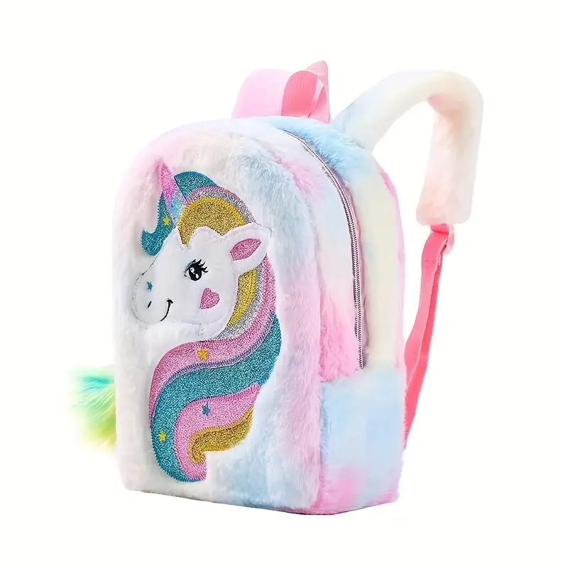 Chic Plush Unicorn Backpack for Girls - Adjustable Straps, Lightweight & Machine Washable with Detachable Pouch 0