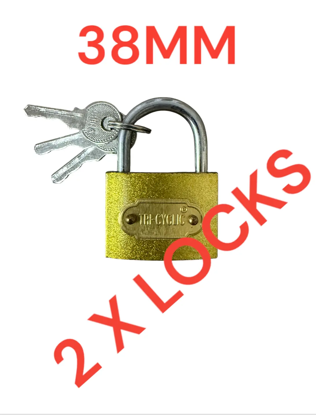 Padlock 2 x 38mm Heavy Duty Iron Outdoor Shed Safety Security Shackle Lock 3 Key