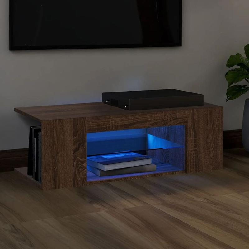 TV Cabinet with LED Lights Smoked Oak 90x39x30 cm 7
