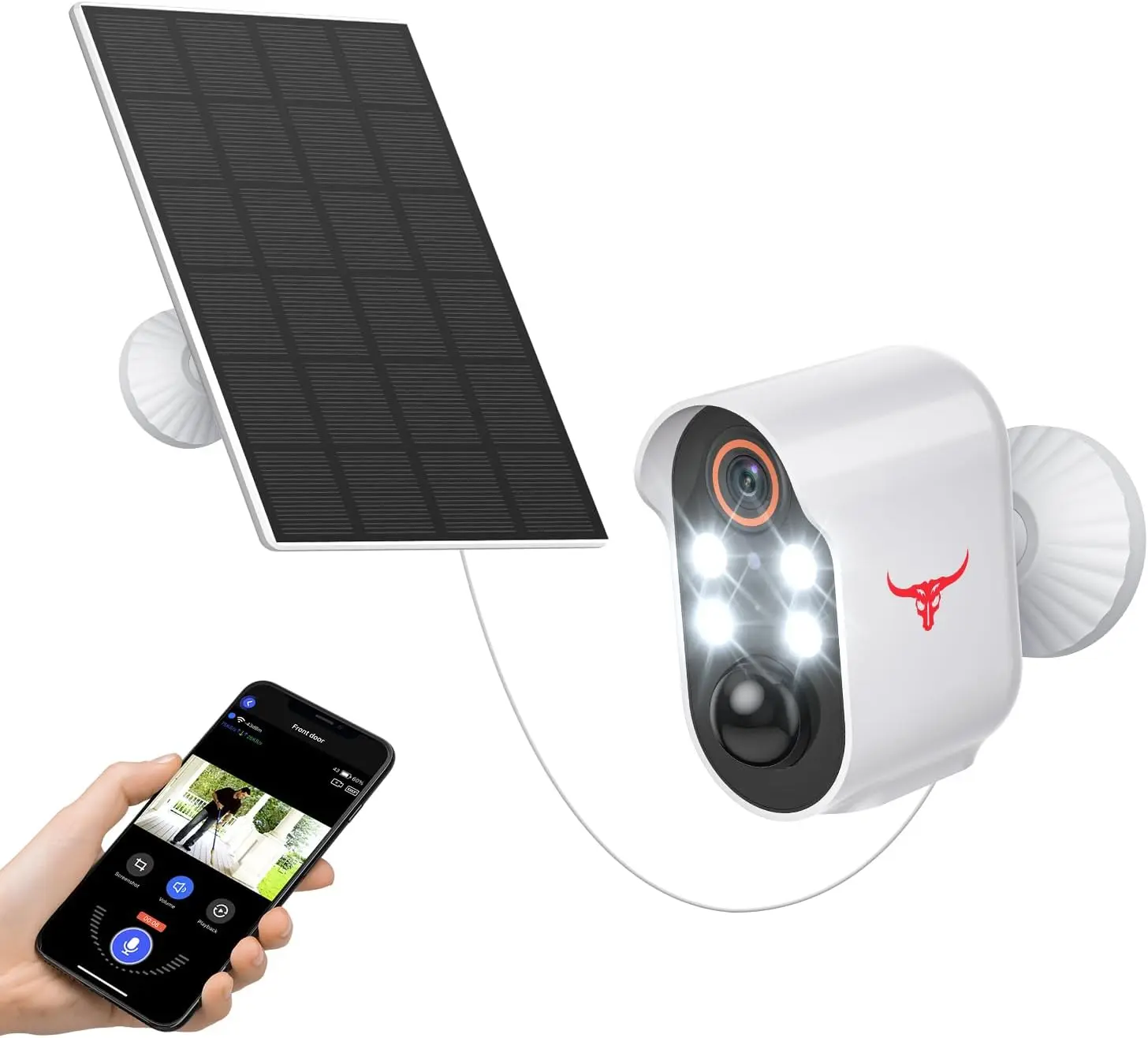 Uk Stock 1080p Wireless Solar Security Camera with 4 Spotlights for Indoor Outdoor Use, AI Human Detection, Live View, 2-Way Talk, Night Vision, 2.4G WiFi Only, Cloud Storage