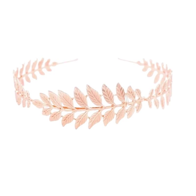 Goddess Rose Gold Leaf Band Headband Hair Piece Crown for Women - Elegant Metal Design 1