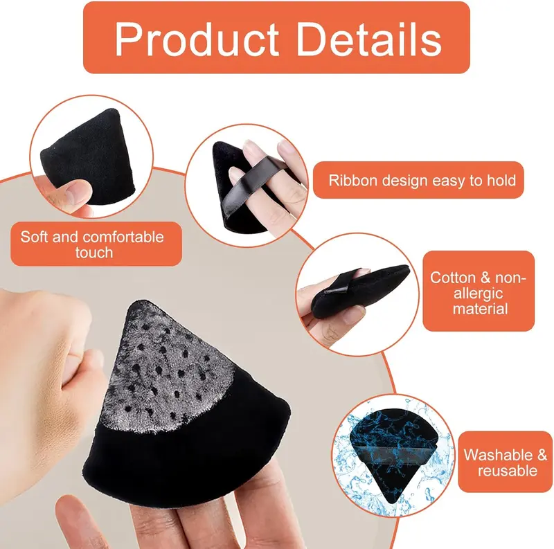 8 Pcs Powder Puff Face Triangle,2 Colors Face Makeup Puff Wet Dry Dual-Use,Face Powder Puff for Under Eye Makeup Applicator(Pink&Black) 8