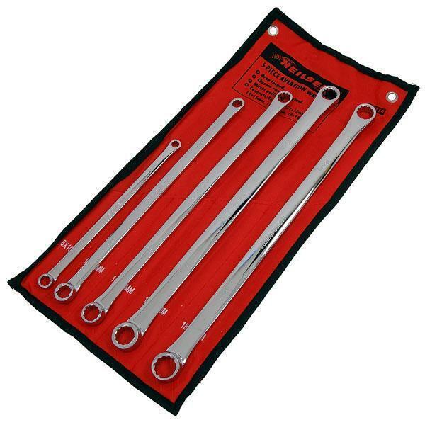 Neilsen 5pc Pro Extra Long Flat Ring Spanner Set 8mm-19mm long Reach Aviation Wrench - CT3119 1