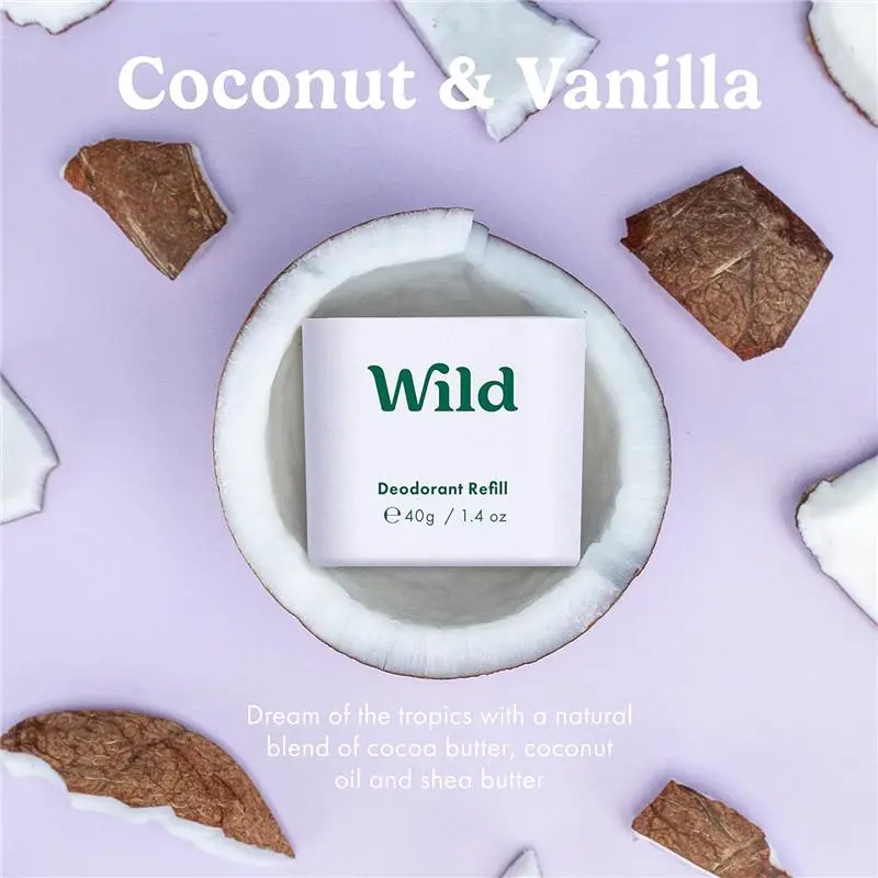 "Wild - Natural Refillable Deodorant | Aluminum Free | Fresh Cotton & Sea Salt, Jasmine & Mandarin, Coconut & Vanilla | Long Lasting Protection" Body Care Comfort Cleanser Cosmetic Plastic 2