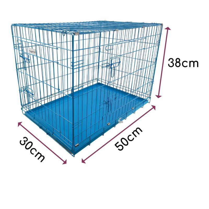 HugglePets Blue Metal Dog Puppy Cage Foldable Large 91cm Dual Door with Locks, Car Home and Travel Crate 1