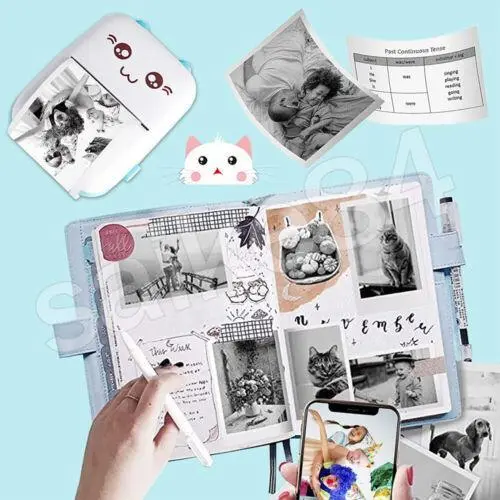Mini Pocket Thermal Printer with Bluetooth, 14 Rolls Paper and 6 Pen for Photos Label Printing 3