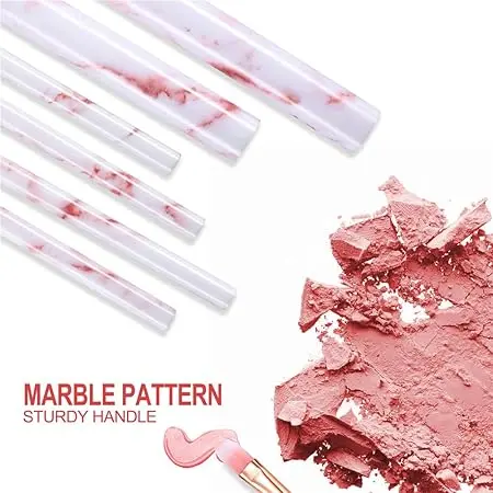 Makeup Brushes Sets Glamour Gaze 16PCS Pink Marble Make up Brushes Foundation Eyeshadow Concealer Eyebrow Blush Brush Set With Makeup Brush Holder and Silicone Mask Brush 5