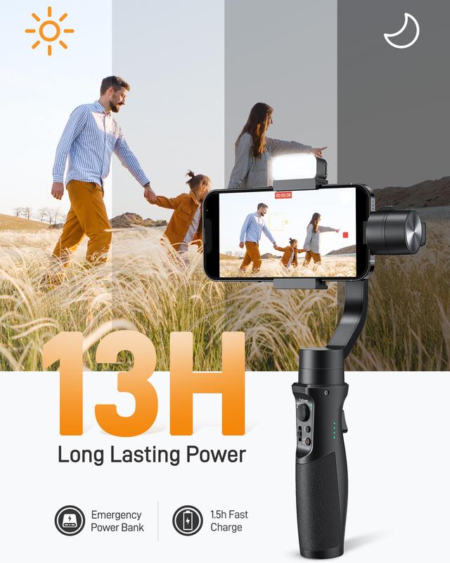 Gimbal Stabilizer for Smartphone, 3-Axis Phone Gimbal for Android & iPhone,Stabilizer for Vlogger Youtube TikTok, Video Recording with Face/Objective Tracking, Max Payload 280g, 360° Infinite Rotation 5