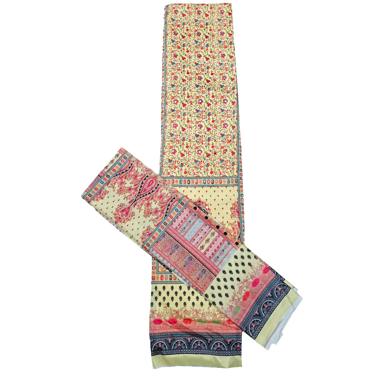 Yellow Veda Three Piece Suit French Crepe Semi Stitched Material