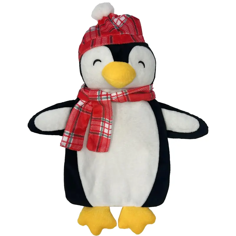 Christmas Hot Water Bottle with Festive Penguin Cover 1L Natural Rubber UK Safe Tested Winter Gift for Kids & Adults by OLIVIA ROCCO 0