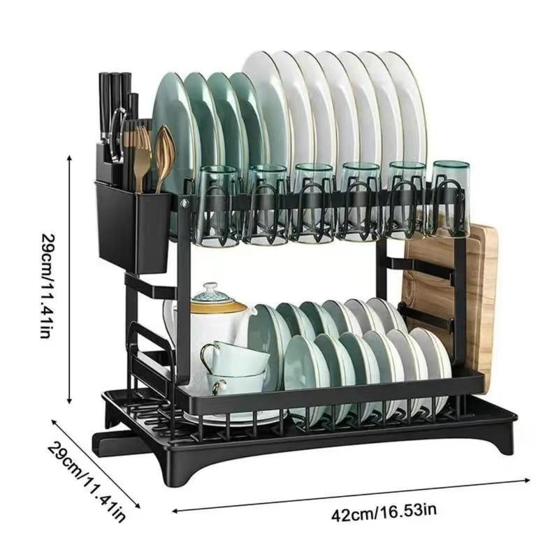 AYSTHETICS Dish Drying Rack,Large Capacity Dish Drainer, Dish Rack With Utensil Organzie,Dish Drainer Rack With Cutting Board Holder,Plus 3 Hooks,Black     storage dishdrainer kitchen dishrack kitchen rack Expandable kitchen Organiser   dish rack Plastic 5