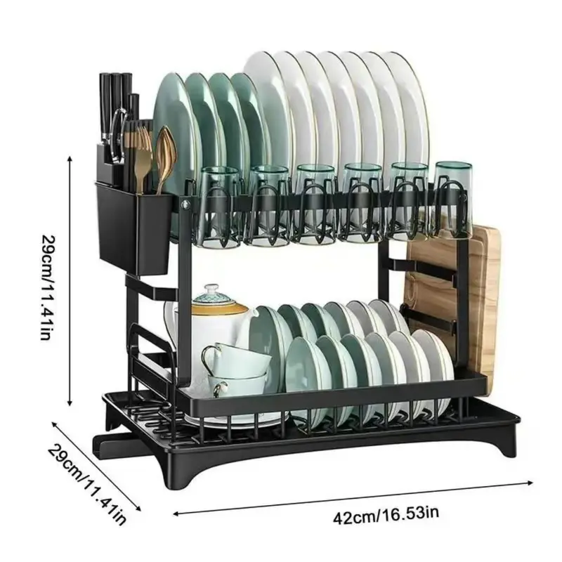 AYSTHETICS Dish Drying Rack,Large Capacity Dish Drainer, Dish Rack With Utensil Organzie,Dish Drainer Rack With Cutting Board Holder,Plus 3 Hooks,Black     storage dishdrainer kitchen dishrack kitchen rack Expandable kitchen Organiser   dish rack Plastic 5