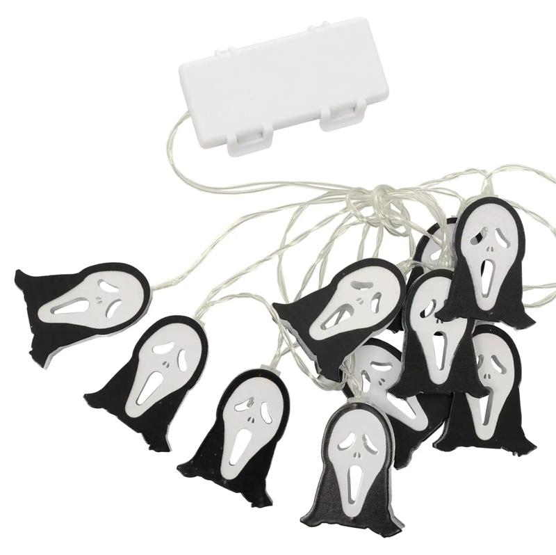 10 Ghost Face String Lights LED Halloween Party Decorations Set Steel with Transparent Battery Box Lightweight Indoors Outdoors 3