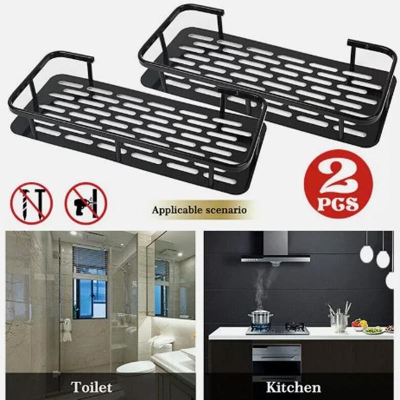 2Pcs Bathroom Shower Caddy Shelf Organizer No Drill Wall Mounted Shower Shelves Racks 3