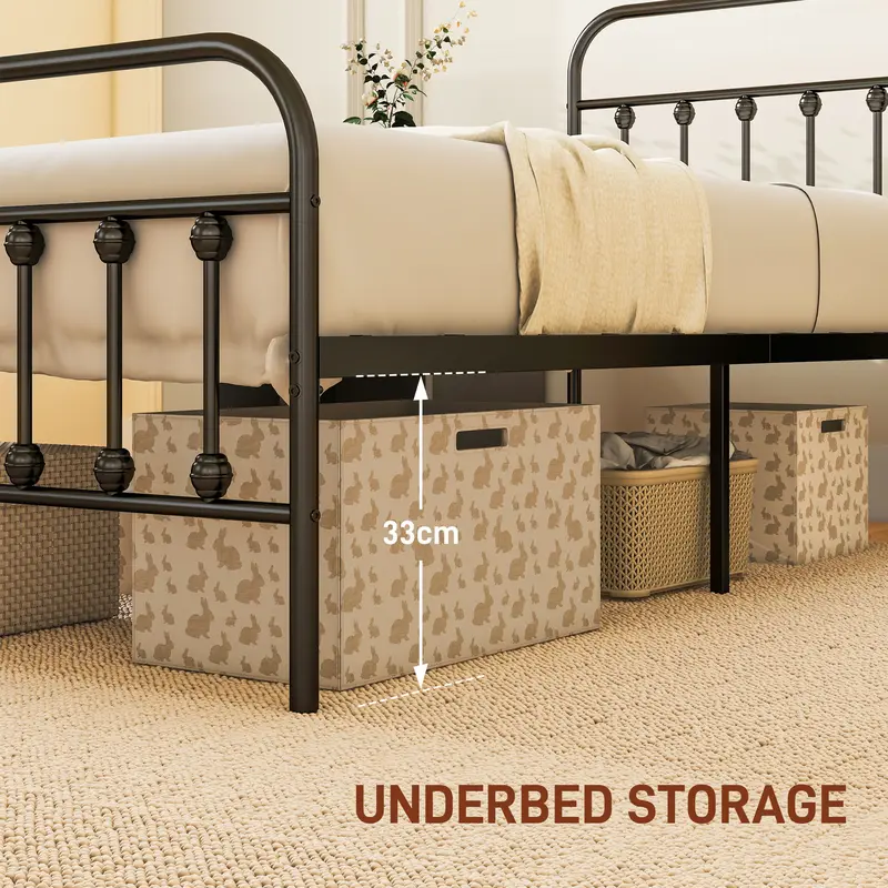 HOMCOM 3ft Single Bed Frame with Underbed Storage, Metal Platform Bed frame with Tall Headboard, Footboard and Steel Slat Support, No Box Spring Needed, Easy Assembly, Black 4