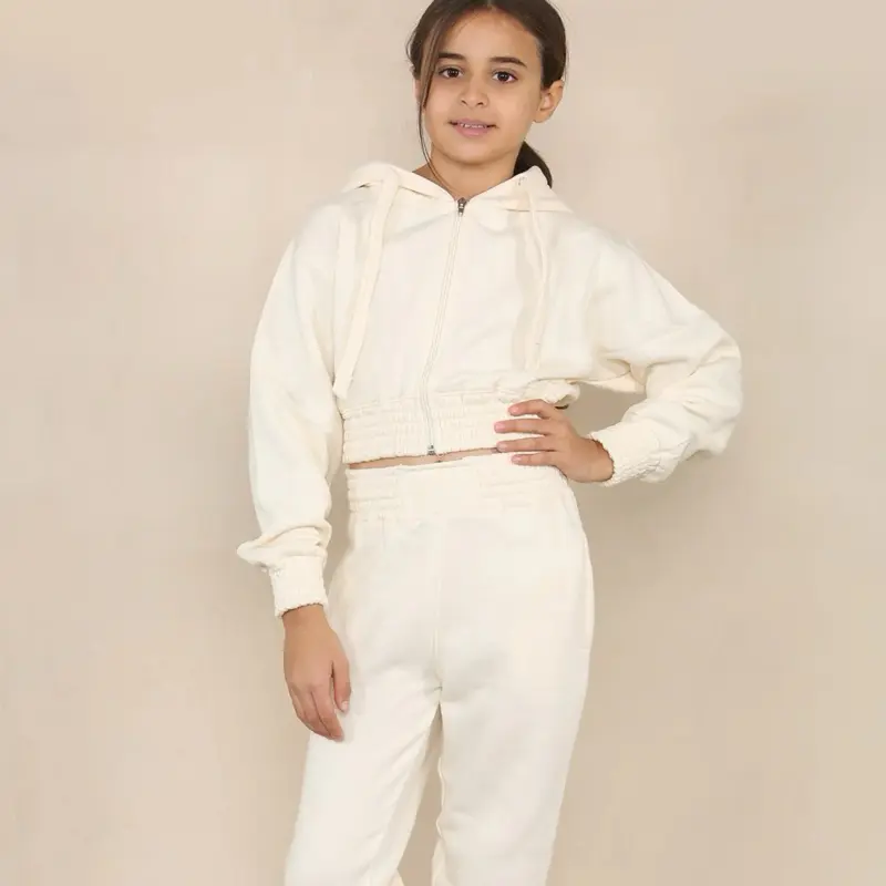 Girls cropped Zip Hooded Loungewear Set kids zip-up long sleeves hooded crop tracksuit, crop zip hood and trousers set 2 piece set