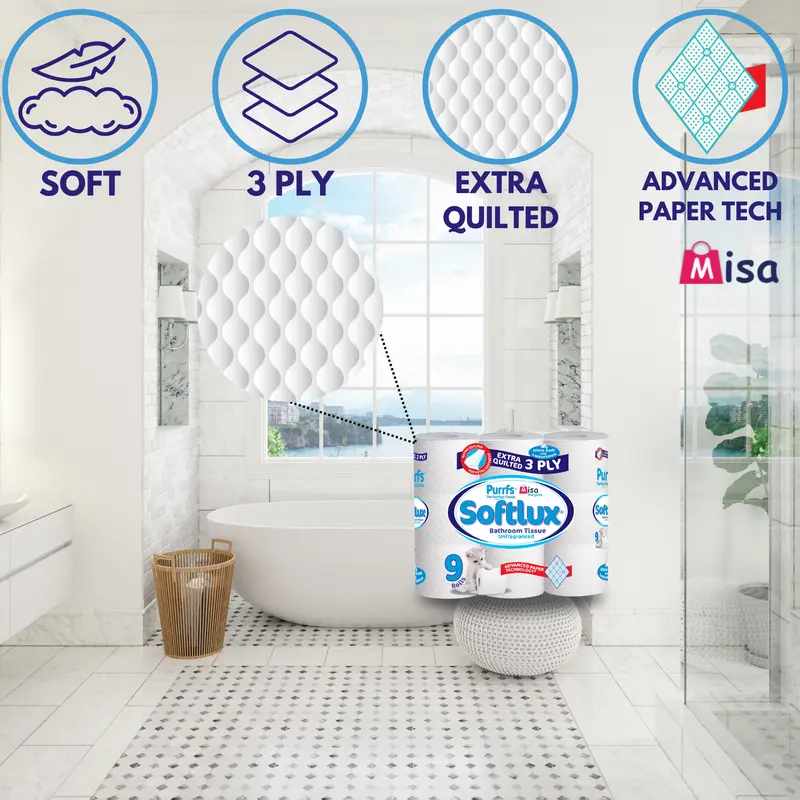90 Toilet Rolls 45 Softlux Purffs Coconut + 45 Softly Purffs Lavender 3ply Bathroom Luxury Quilted Toilet Rolls  (10*9pk) Flushable Disposable Family Toilet Pack Sheets Scented 1