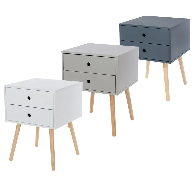 Bedside Table with Solid Wood Legs, 2 Drawers, 3 Colours - Compact Storage Unit for Bedroom Furniture 0