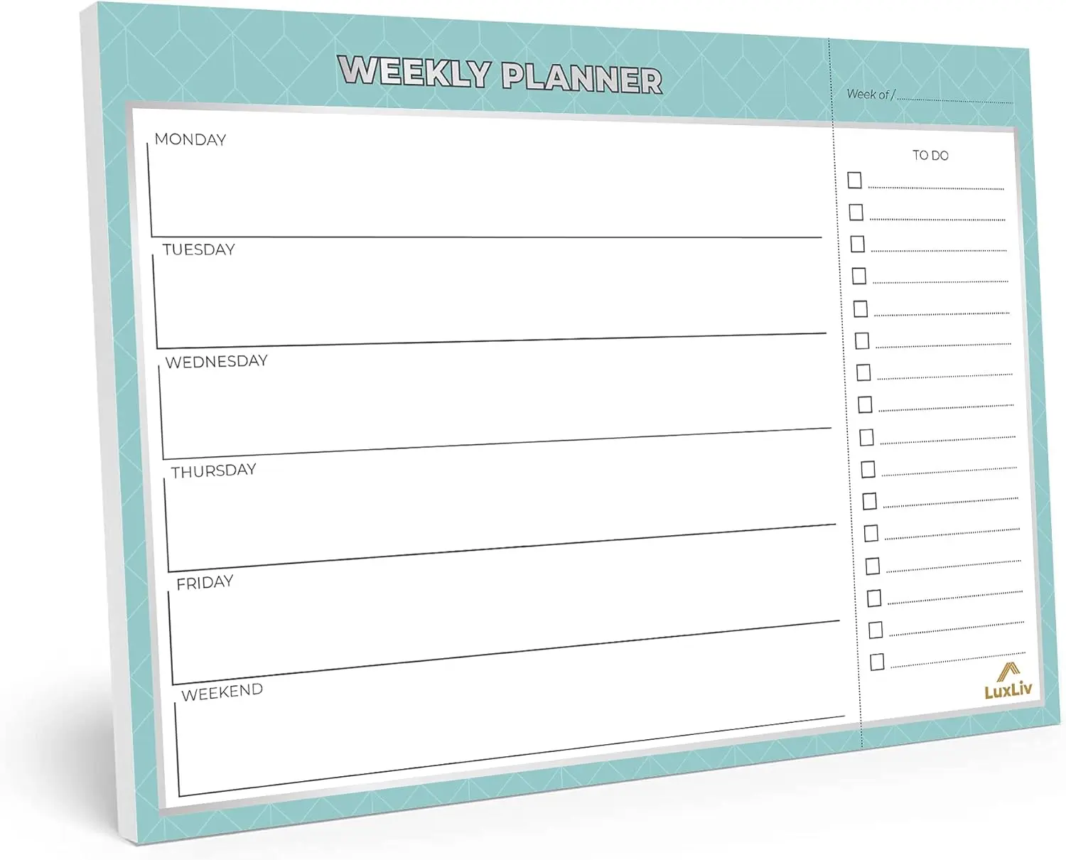 LuxLiv  Weekly Planner & To do List Pad - 52 Sheets - Productivity Organiser with Tear-Away To Do List for University Students, Home & Office
