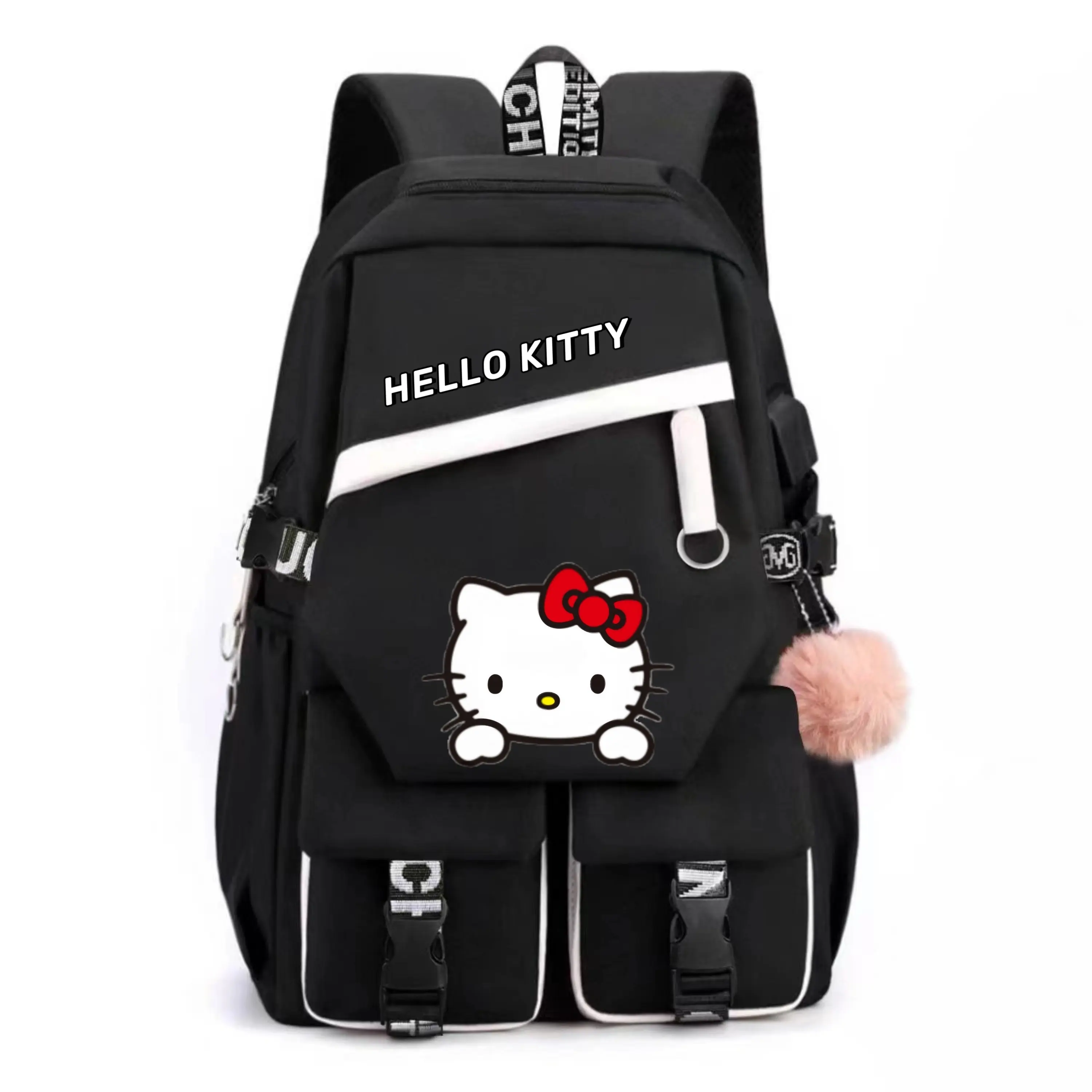 Hello Kitty Licensed Large Capacity Foldable Backpack, Sanrio School Bag, Fashionable Dual-Strap Pack, With Classic Pattern