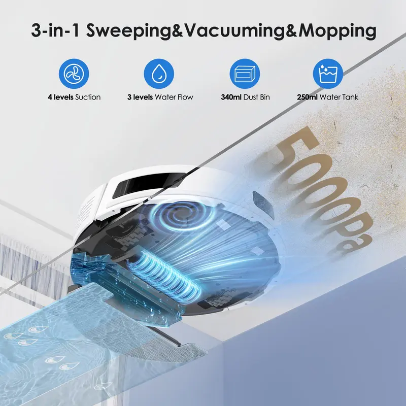 Lubluelu L15 Robot Vacuum And Mop Combo 5000Pa, Auto-Charging, 5 Maps, Robot Vacuum, 30 No-go Zones, 3 In 1 Robot Vacuum Cleaner 3