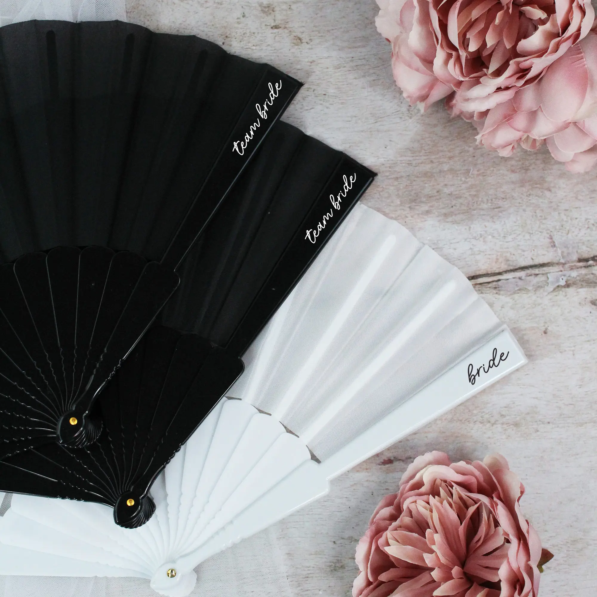 Personalised Team Bride Black and White Hand Fans for Destination Hen Party - Accessory, Decor