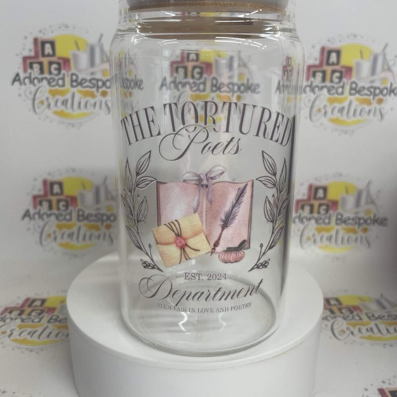 Taylor swift tortured poets 16oz libbey glass can with glass straw and box Coffee Drinkware Reusable 1