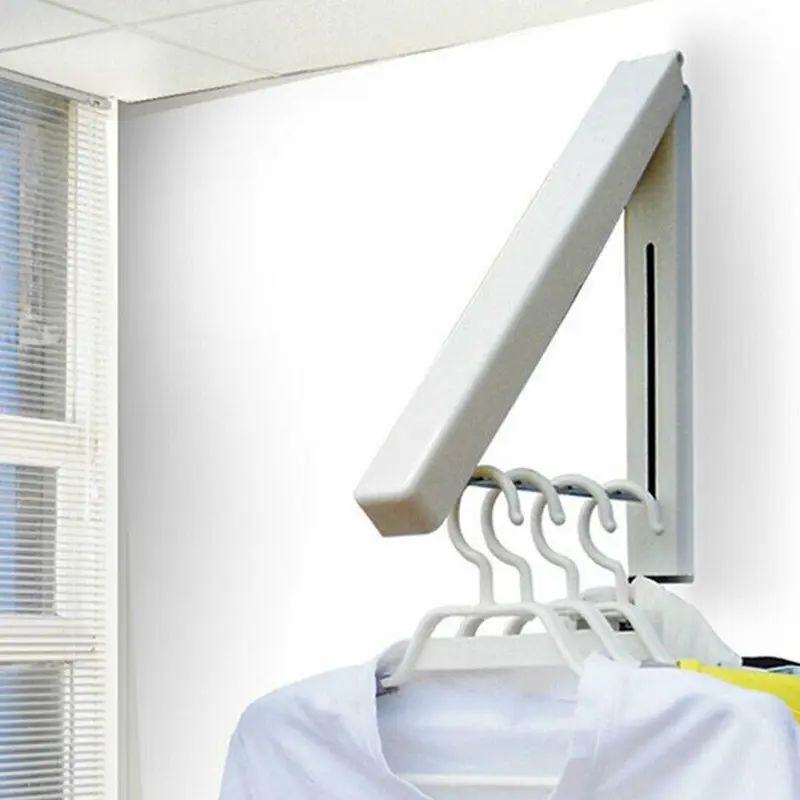 1x Retractable Folding Wall Mount Clothes Hanger Laundry Drying Rack Organizer 4