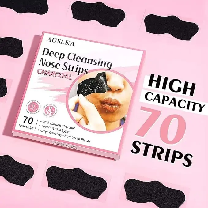 AUSLKA Deep Cleansing Blackhead Remover Strips,70 Count,Nose Strips Blackhead,Charcoal Strips For Blackheads 1