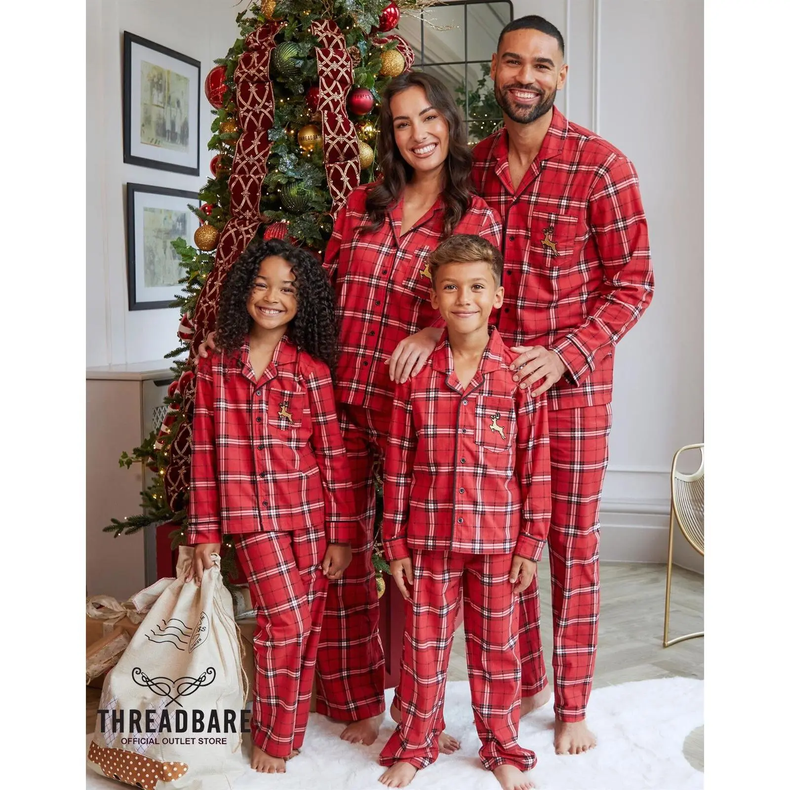 Threadbare Family Christmas Matching Mens Boys Girls Ladies Red Pyjamas 2 Piece