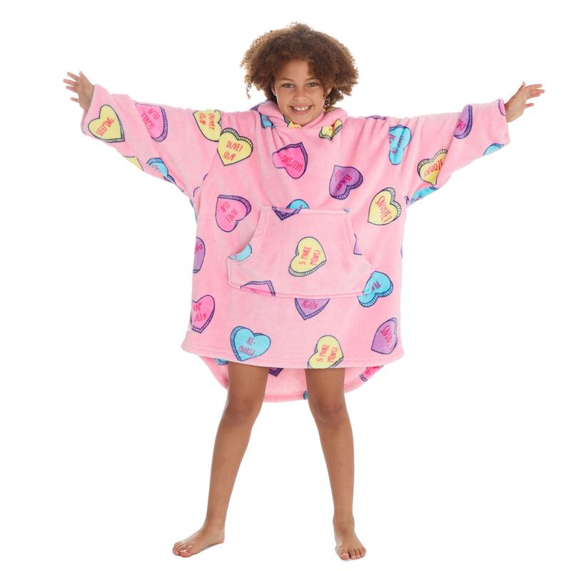 Girls Oversized Hoodie Love Heart Design Age 10 Years plus Soft Fleecy Fabric Cosy Lined Hood and Kangaroo  Pockets 4