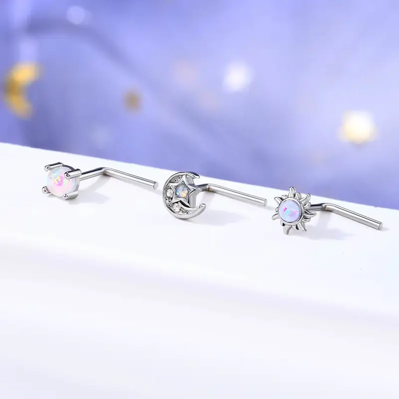20G 3PCS L-shaped Opal Nose Studs Pack for Women 1